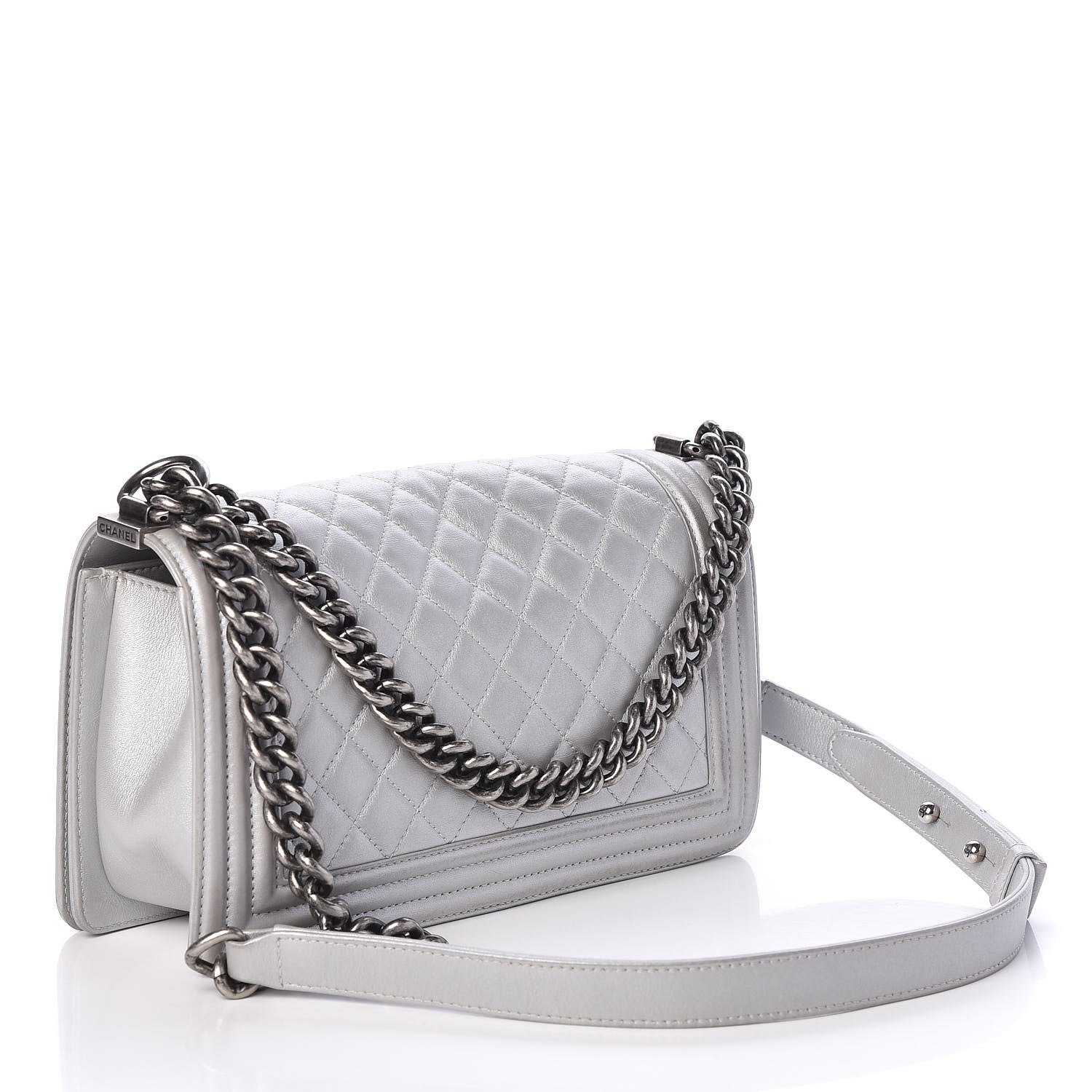 Chanel Metallic Lambskin Quilted Medium Boy Flap Silver 3 of 10