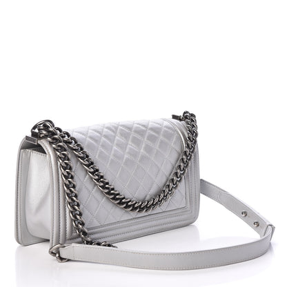 Chanel Metallic Lambskin Quilted Medium Boy Flap Silver 3 of 10