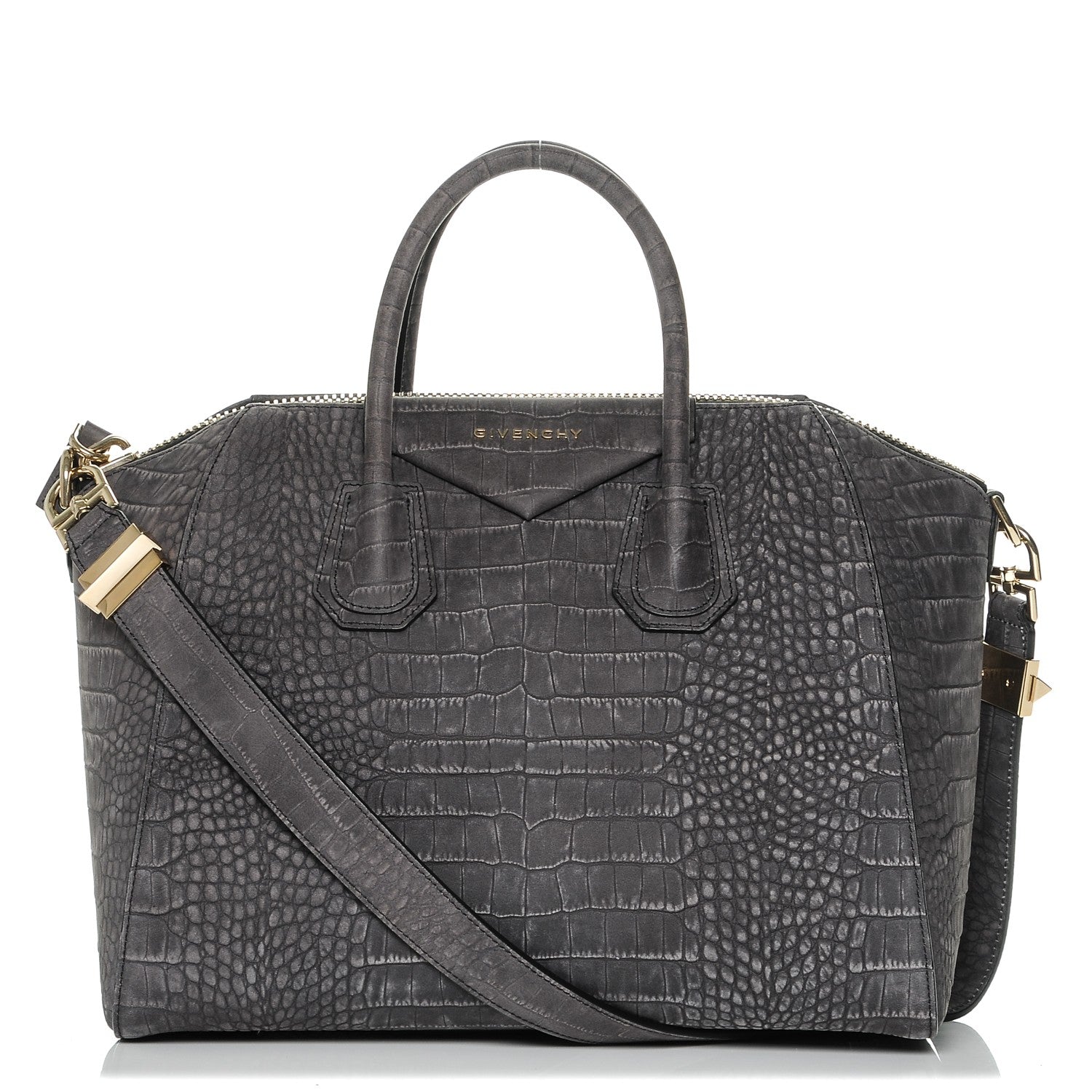 Givenchy Nubuck Crocodile Embossed Medium Antigona Dark Grey 1 of 6