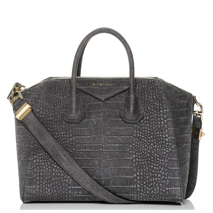 Givenchy Nubuck Crocodile Embossed Medium Antigona Dark Grey 1 of 6