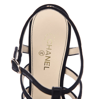 Chanel Satin Pearl Bow Sandals 37 Black 7 of 10