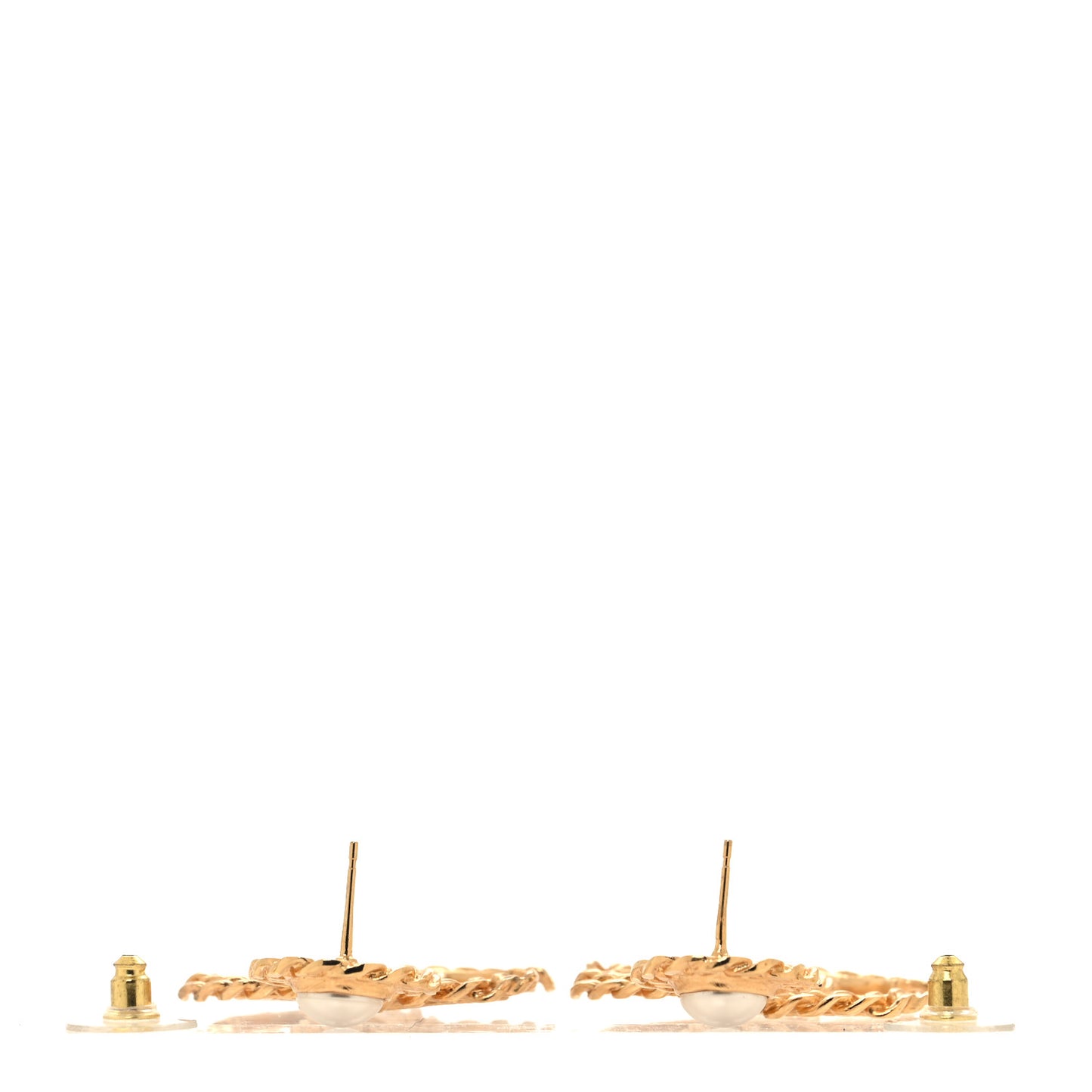 Metal Pearl CC Chain Drop Earrings Gold