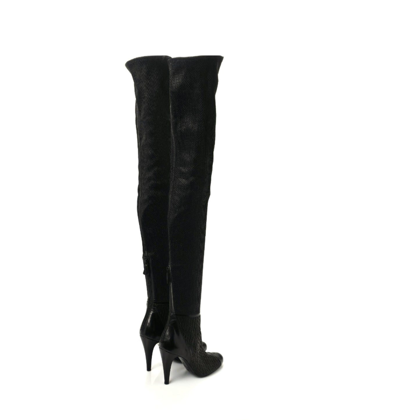 Calfskin Embossed Snakeskin Cap Toe CC Over The Knee Boots 39 Black