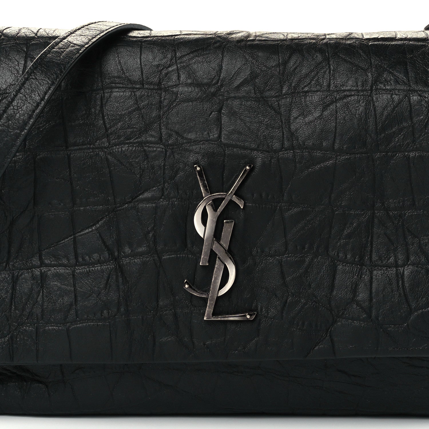 Saint Laurent Calfskin Crocodile Embossed Medium West Hollywood Monogram Fold-Over Black 10 of 15