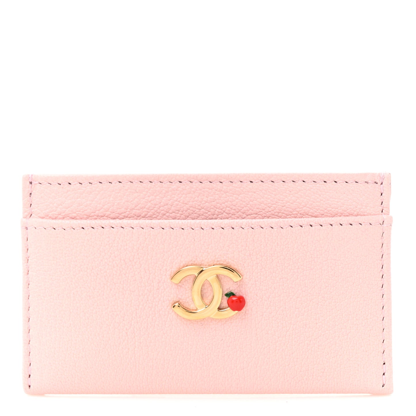Grained Goatskin CC Apple Card Holder Light Pink Dark Burgundy