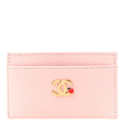 Chanel Grained Goatskin CC Apple Card Holder Light Pink Dark Burgundy 1 of 8
