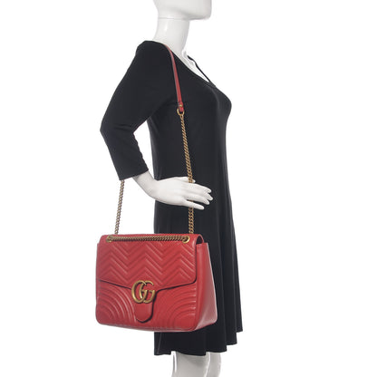 Gucci Calfskin Matelasse Large GG Marmont Shoulder Bag Hibiscus Red 2 of 11