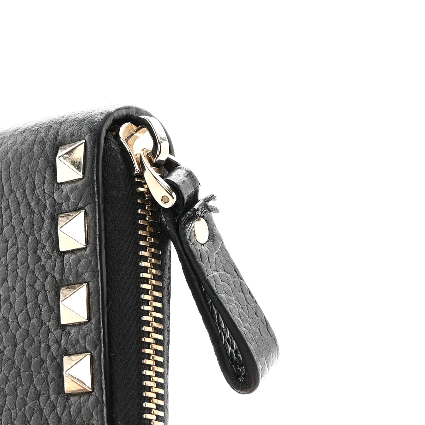 Calfskin Rockstud Zip Around Wallet Black