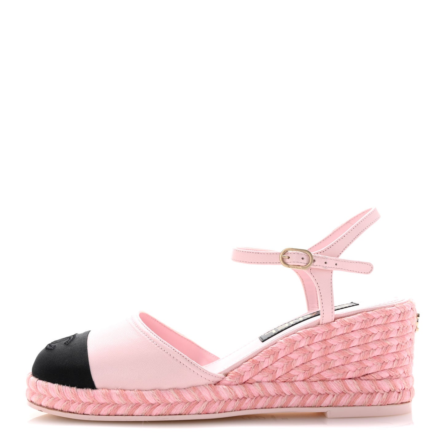 Lambskin Grosgrain CC Espadrilles Wedges 38 Pink Black