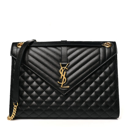 Saint Laurent Grain De Poudre Textured Mixed Matelasse Large Triquilt Monogram Satchel Black 1 of 10