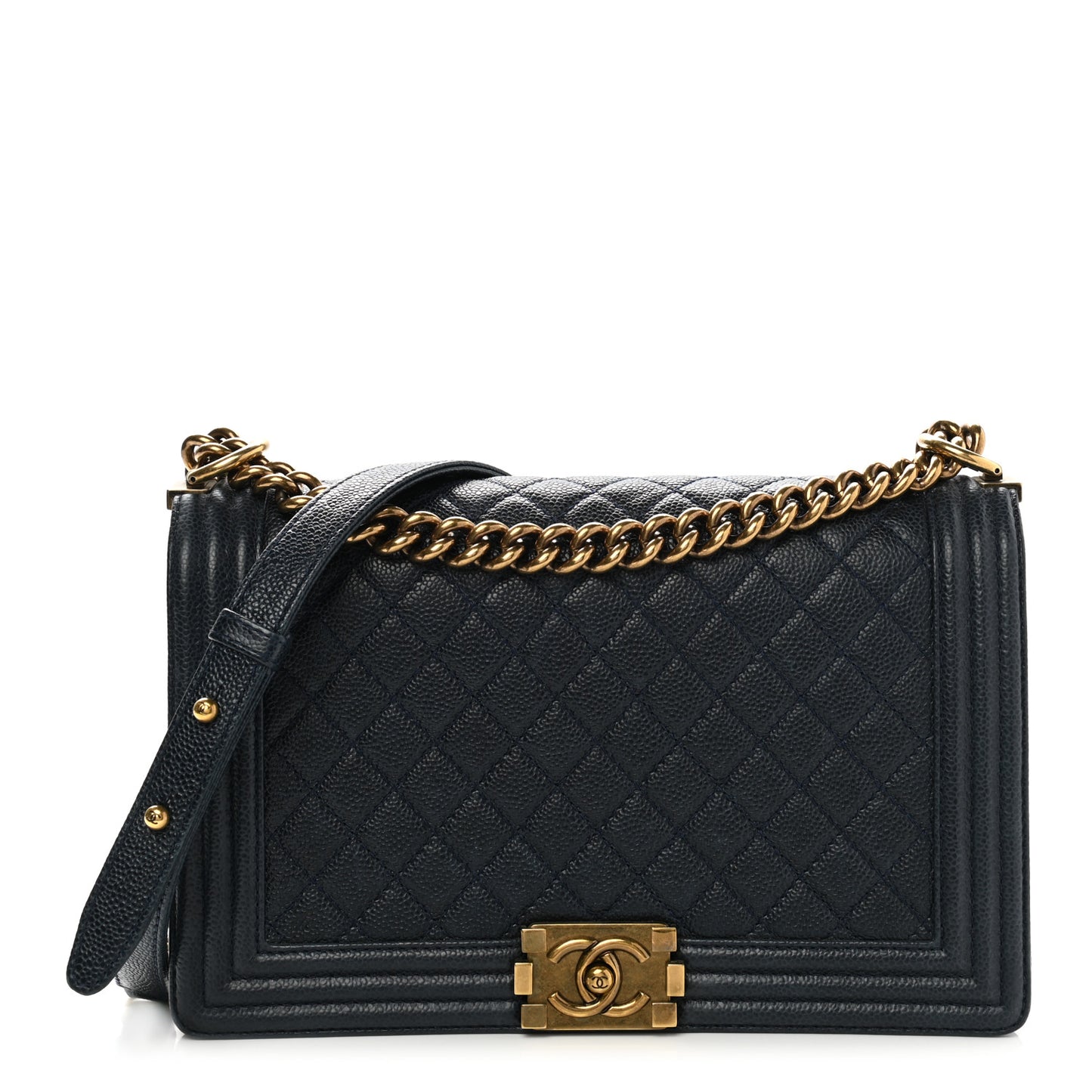 Caviar Quilted New Medium Boy Flap Dark Navy Blue