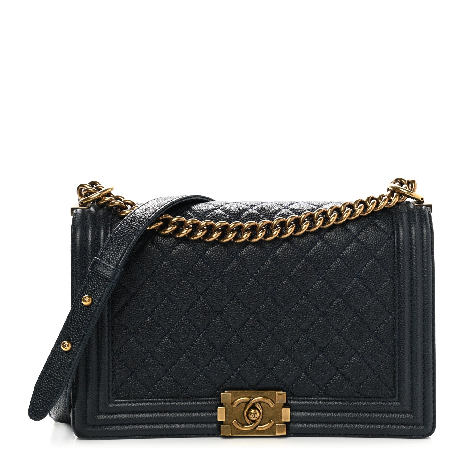 Chanel Caviar Quilted New Medium Boy Flap Dark Navy Blue 1 of 11