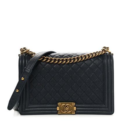 Chanel Caviar Quilted New Medium Boy Flap Dark Navy Blue 1 of 11