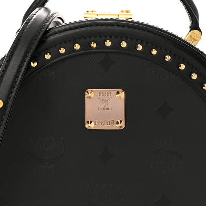 MCM Monogram Coated Canvas Berlin Studded Hat Box Crossbody Black 7 of 9