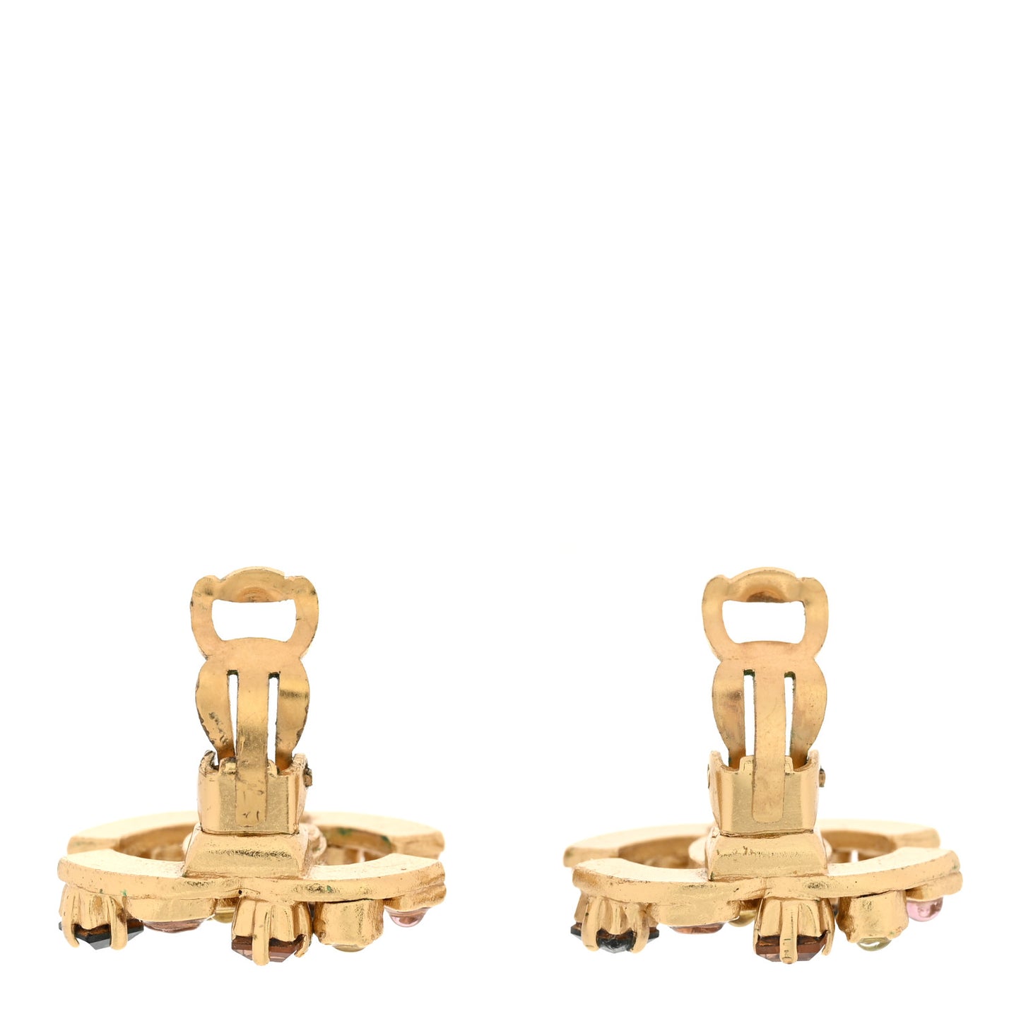 Crystal CC Clip On Earrings Gold Black Multicolor