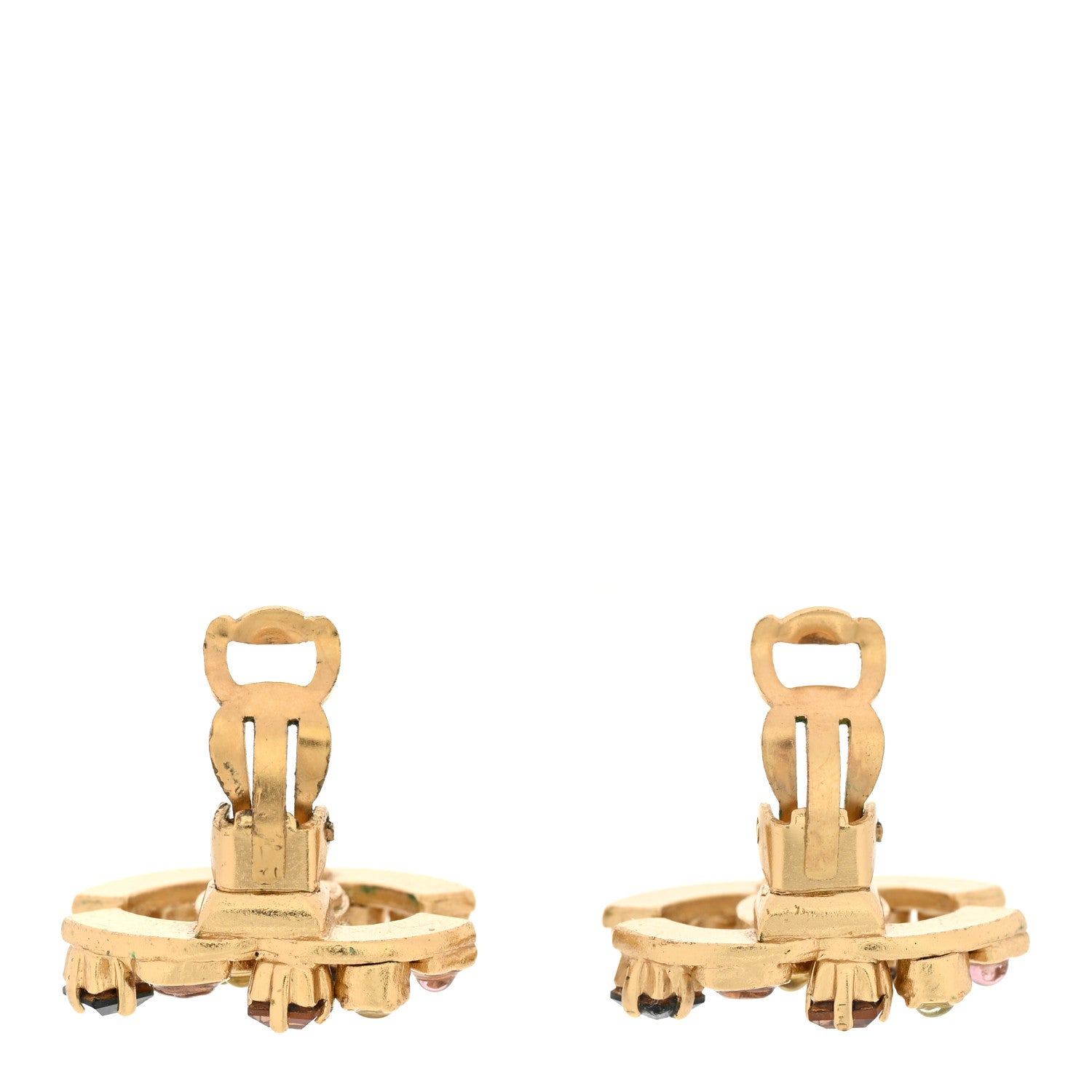 Chanel Crystal CC Clip On Earrings Gold Black Multicolor 3 of 5
