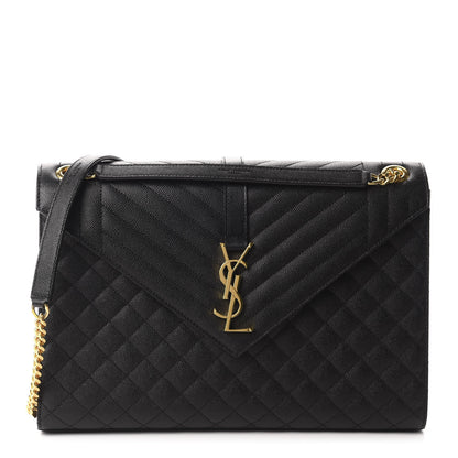 Saint Laurent Grain De Poudre Textured Mixed Matelasse Large Triquilt Monogram Satchel Black 1 of 11