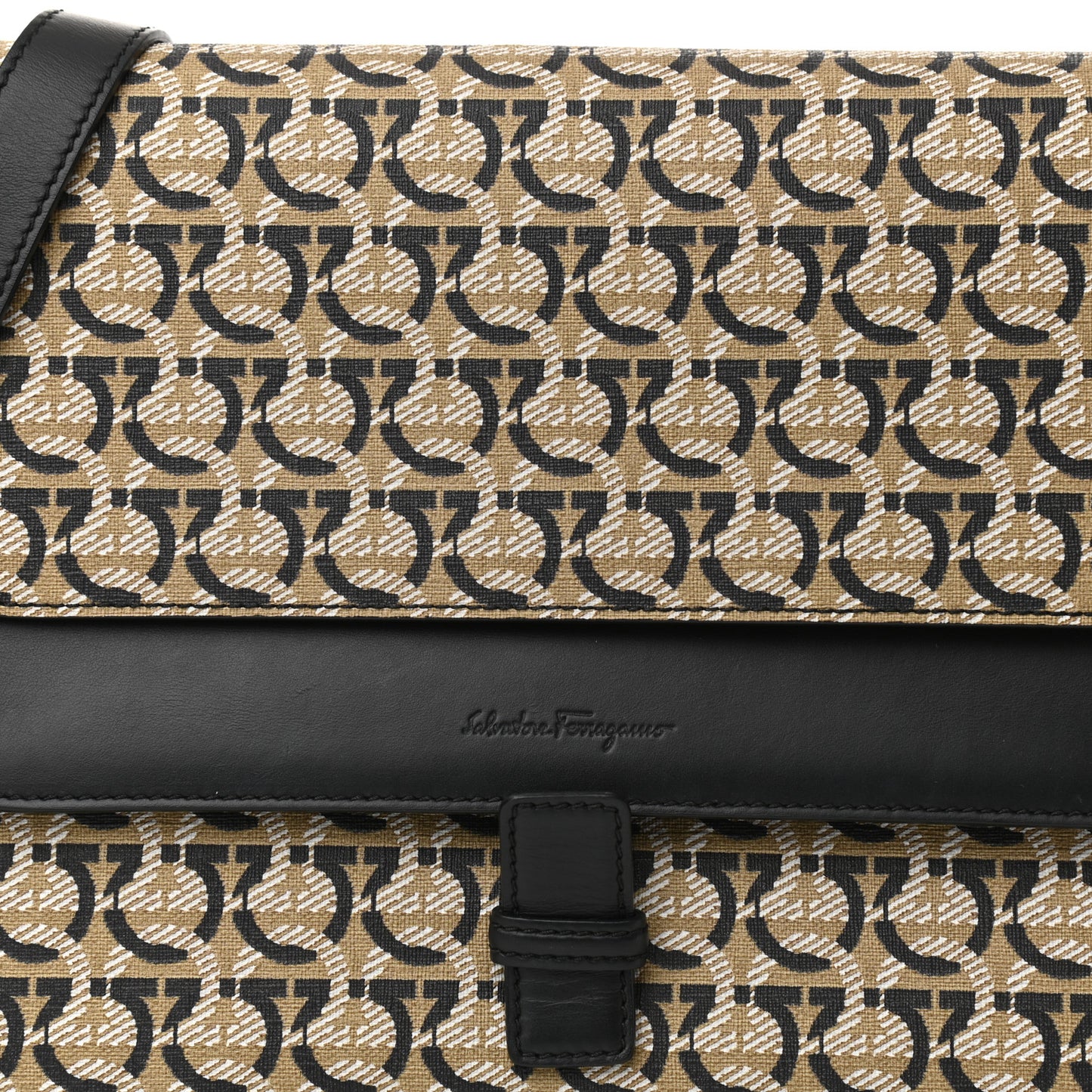 Canvas Calfskin Gancini Messenger Black Beige