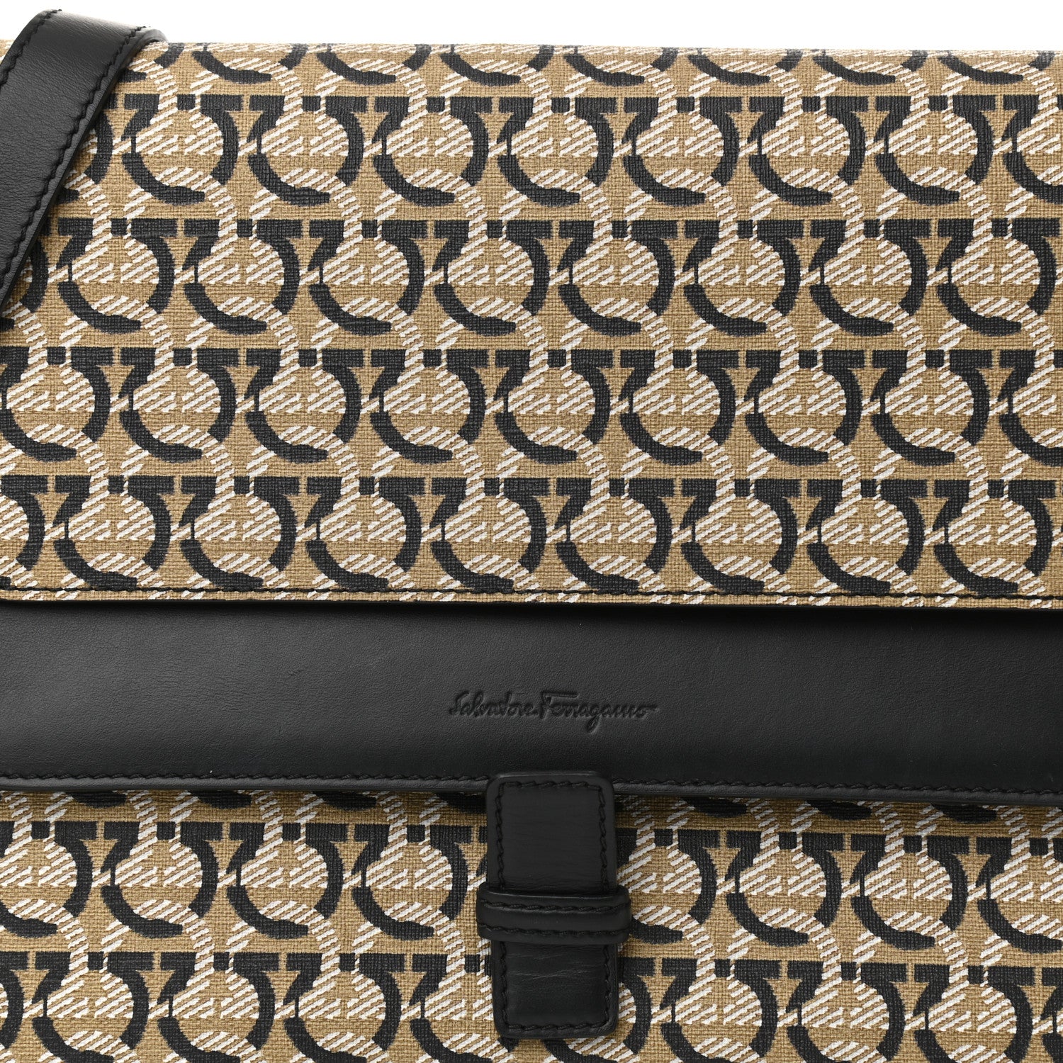 Salvatore Ferragamo Canvas Calfskin Gancini Messenger Black Beige 5 of 6