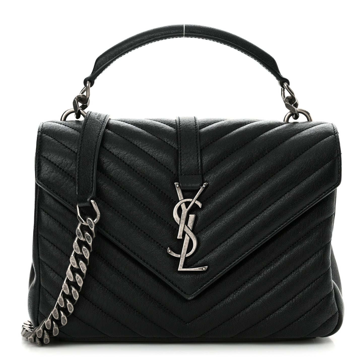 Sheepskin Matelasse Chevron Monogram Medium College Bag Black