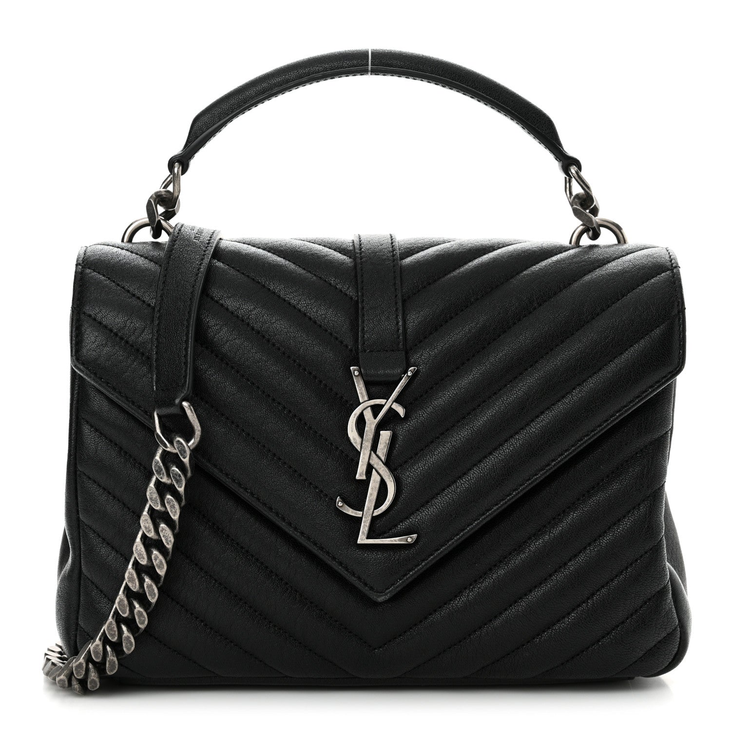 Saint Laurent Sheepskin Matelasse Chevron Monogram Medium College Bag Black 1 of 12