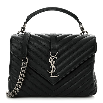 Saint Laurent Sheepskin Matelasse Chevron Monogram Medium College Bag Black 1 of 12