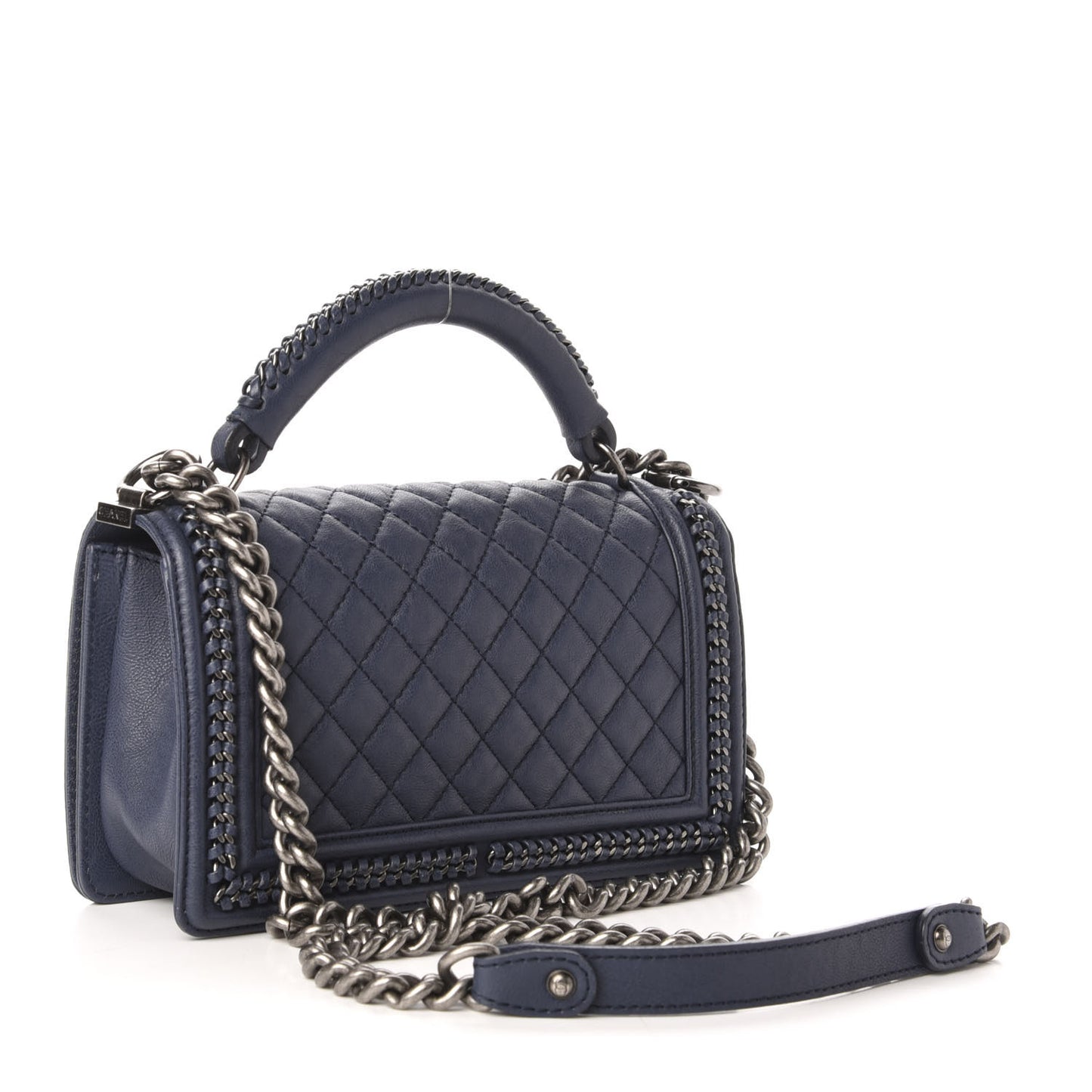 Calfskin Quilted Medium Top Handle Boy Flap Blue