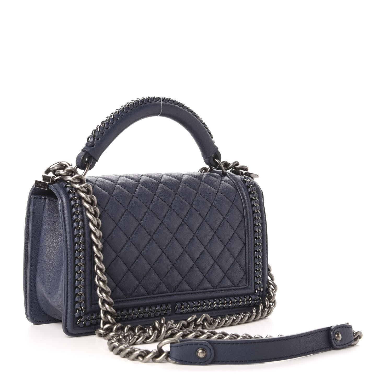 Chanel Calfskin Quilted Medium Top Handle Boy Flap Blue 3 of 10