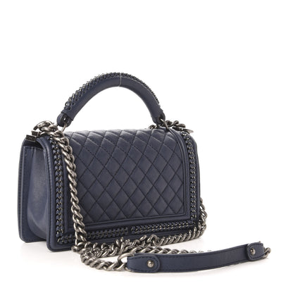 Chanel Calfskin Quilted Medium Top Handle Boy Flap Blue 3 of 10