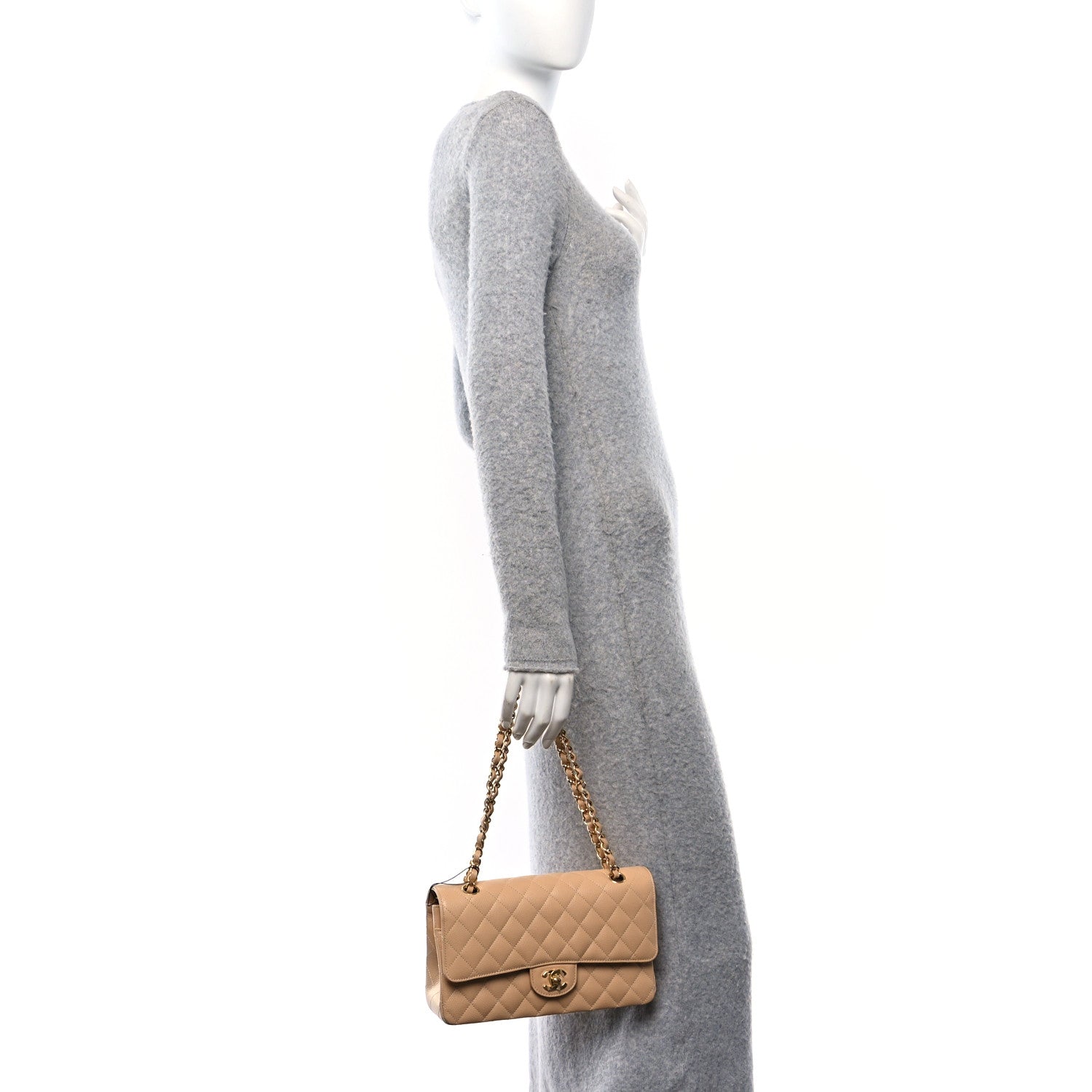 Chanel Caviar Quilted Medium Double Flap Beige 2 of 10