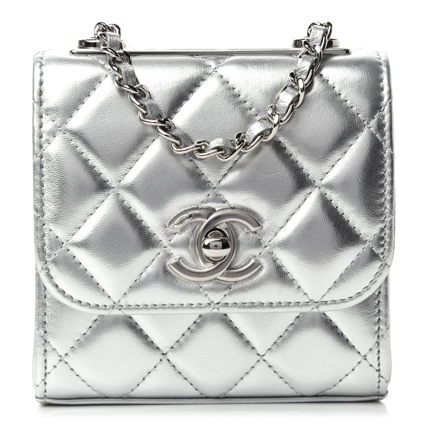 Chanel Metallic Lambskin Quilted Mini Trendy CC Clutch With Chain Silver 1 of 11