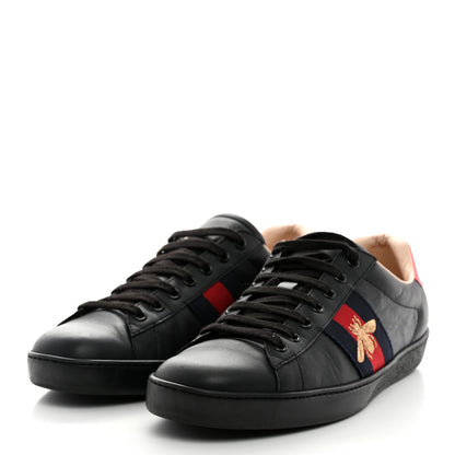 Gucci Miro Soft Calfskin Laminated Ayers Web Bee Embroidered Mens Ace Sneakers 9.5 Black Red Flame Night 3 of 8