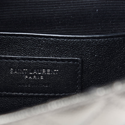 Saint Laurent Metallic Grain De Poudre Textured Mixed Matelasse Triquilt Small Monogram Satchel Piombo 5 of 7