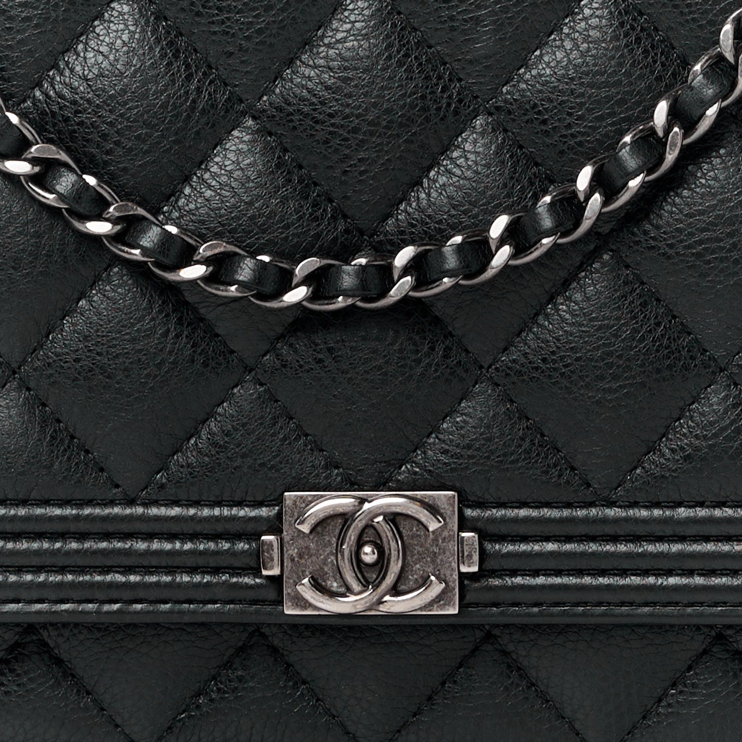 Chanel Grained Calfskin Quilted Boy Wallet On Chain WOC Black 10 of 14