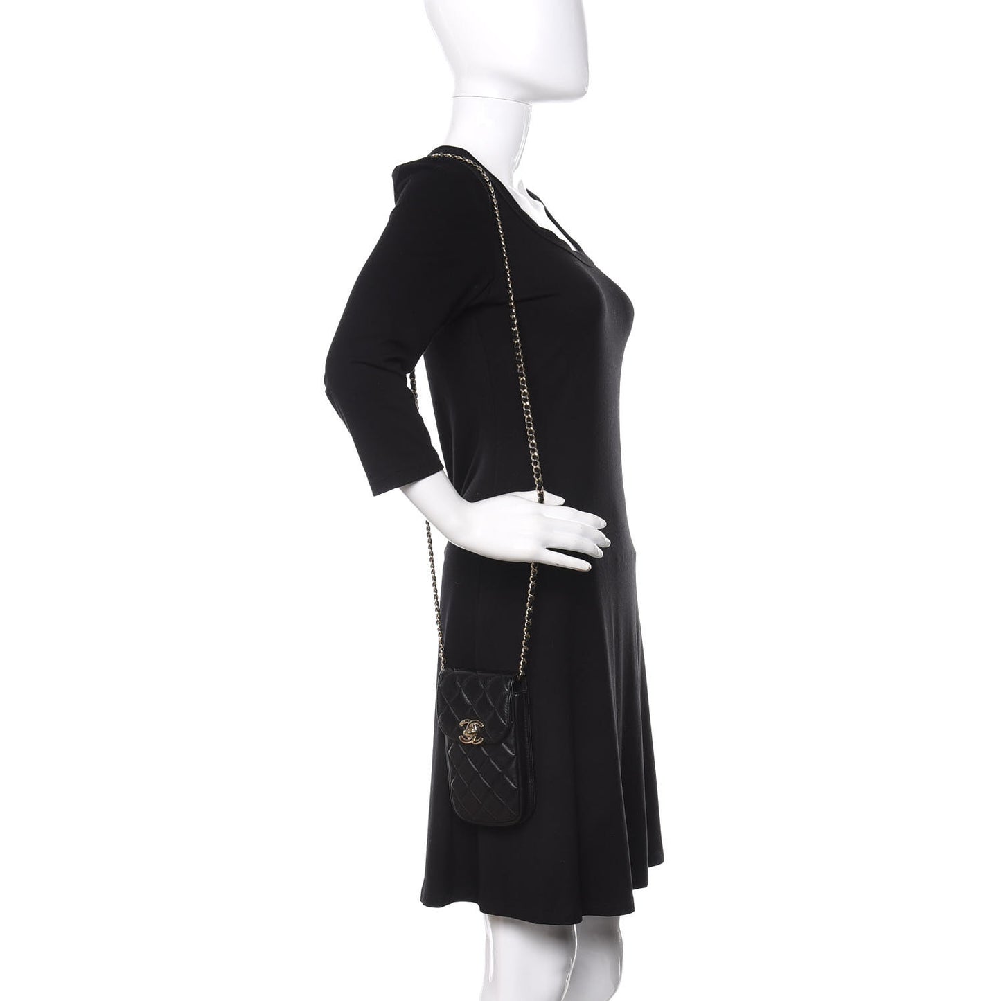 Lambskin Quilted CC Phone Holder Black