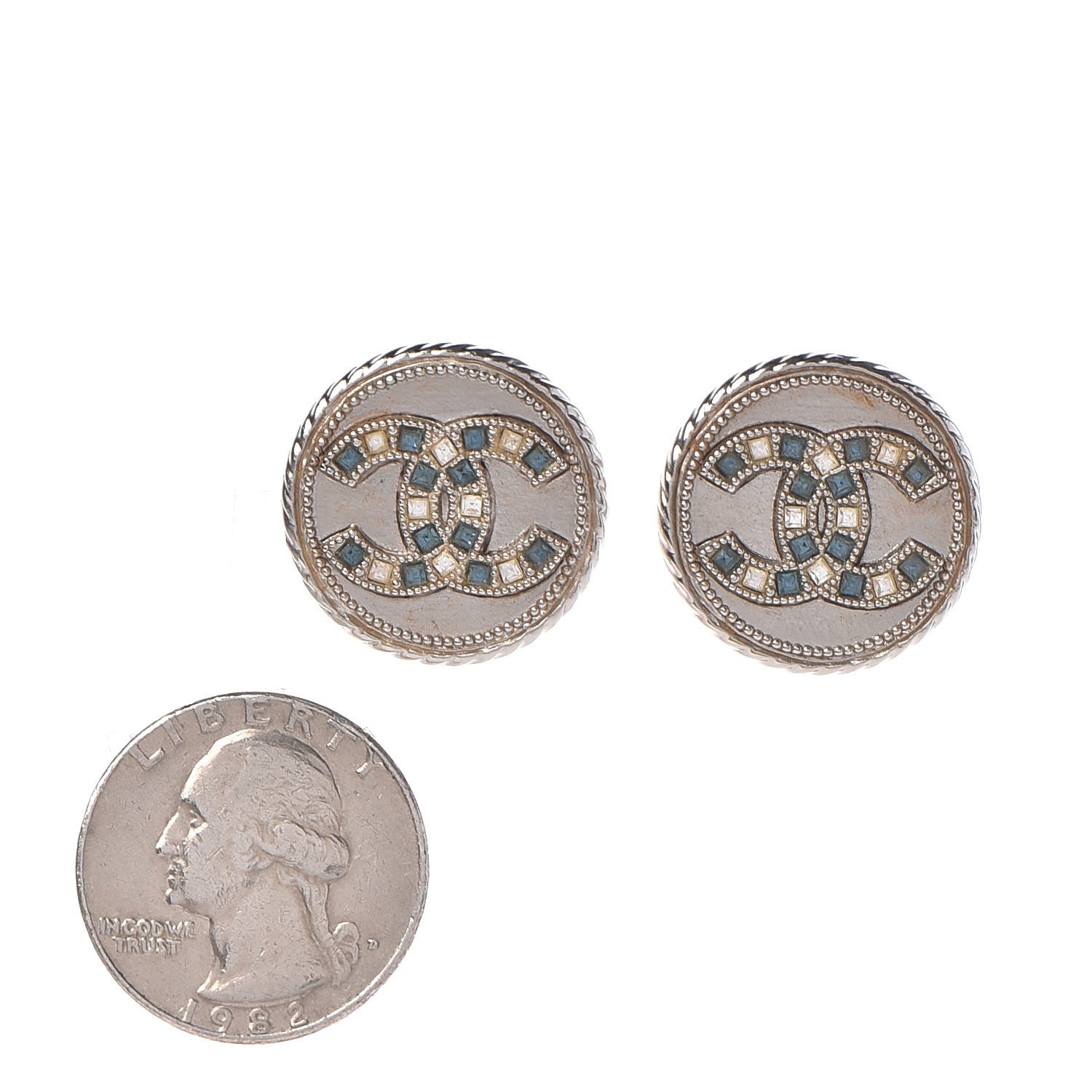 Chanel Baguette Crystal CC Earrings Silver Light Blue 2 of 5