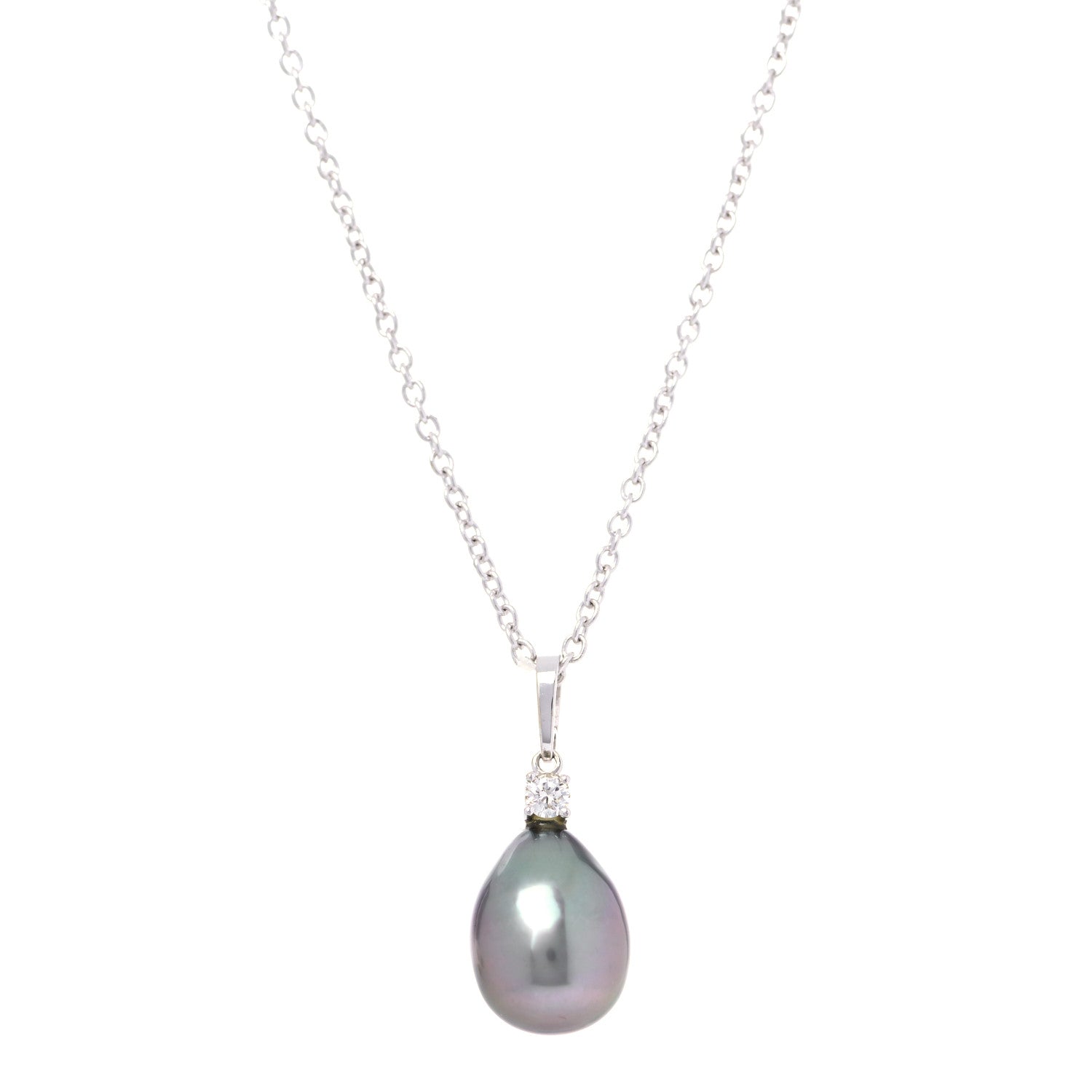Mikimoto 18K White Gold Diamond Black South Sea Pearl 10.5mm Pendant Necklace 1 of 6