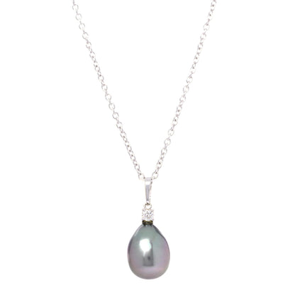 Mikimoto 18K White Gold Diamond Black South Sea Pearl 10.5mm Pendant Necklace 1 of 6