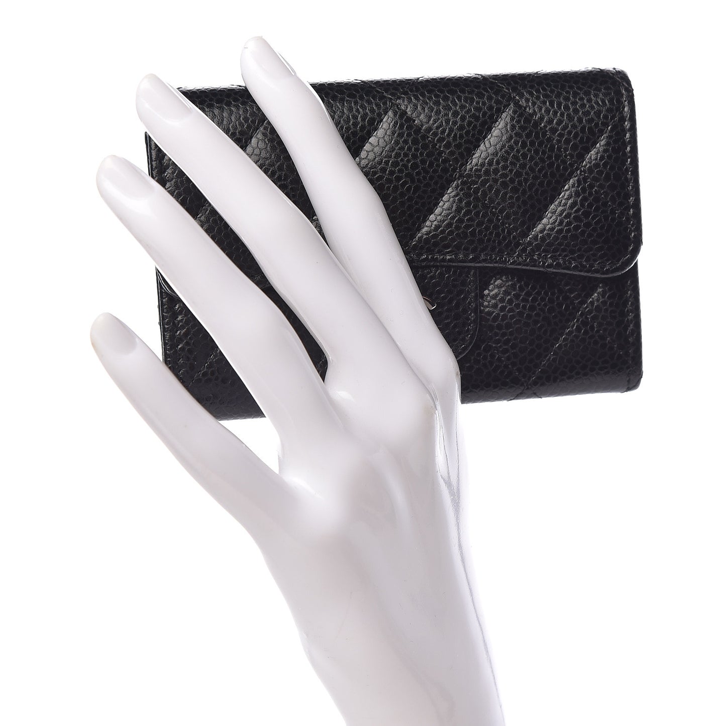 Caviar Quilted Flap Card Holder Black