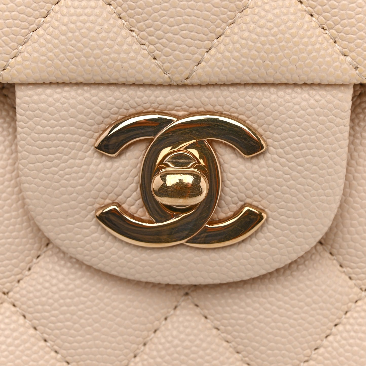 Caviar Quilted Medium Double Flap Light Beige