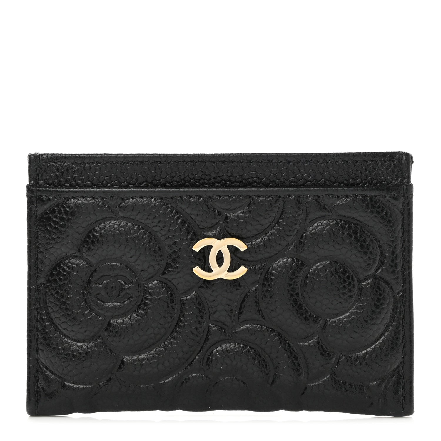 Chanel Caviar Camellia Embossed Card Holder Black 1 of 8