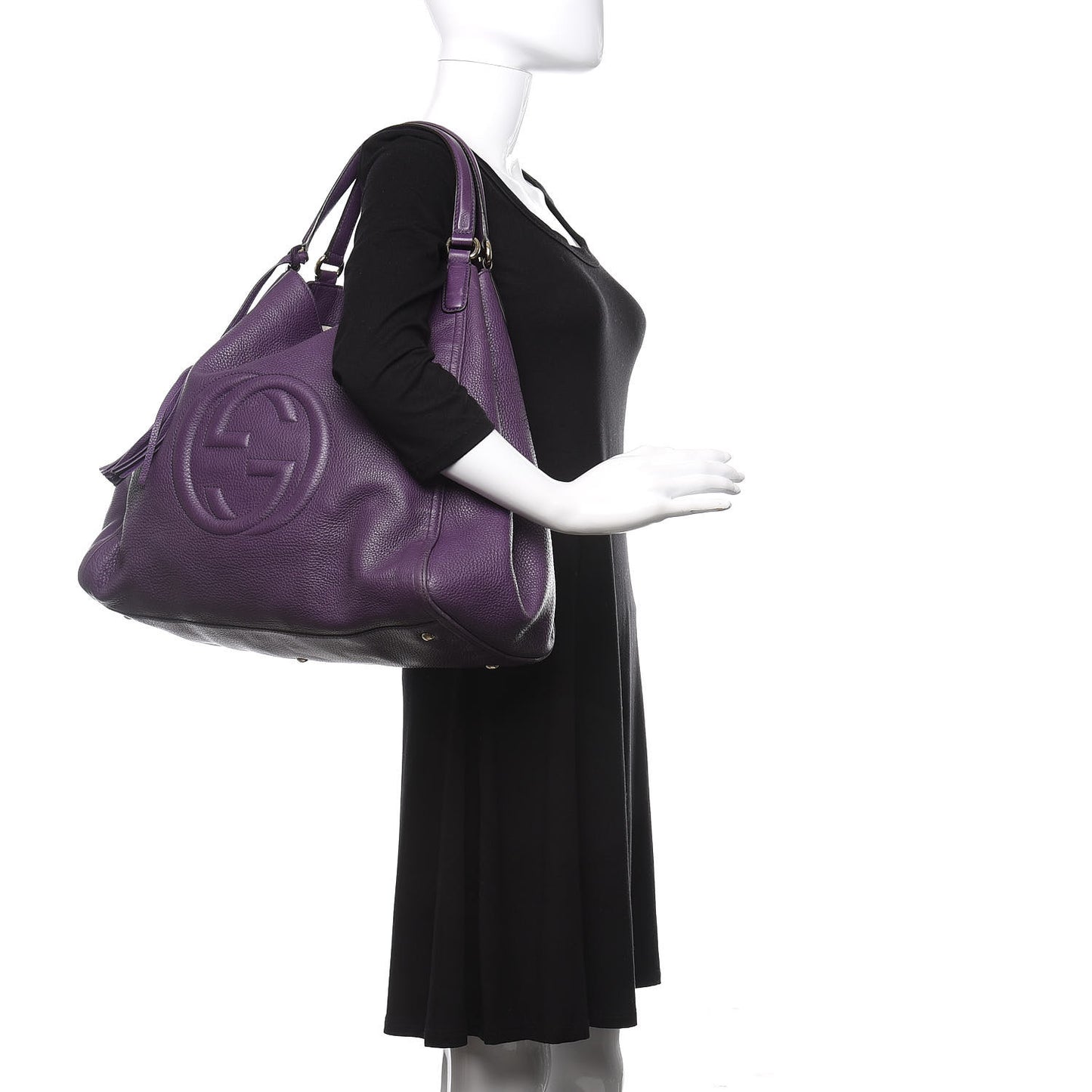 Pebbled Calfskin Large Soho Shoulder Bag Shine Purple