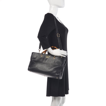 Gucci Pebbled Calfskin Medium Bamboo Shopper Tote Black 2 of 12