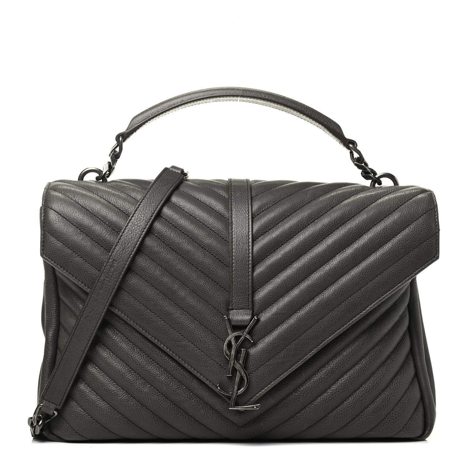 Saint Laurent Sheepskin Matelasse Chevron Monogram Large College Satchel Dark Anthracite 1 of 8