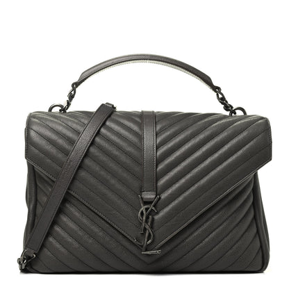 Saint Laurent Sheepskin Matelasse Chevron Monogram Large College Satchel Dark Anthracite 1 of 8