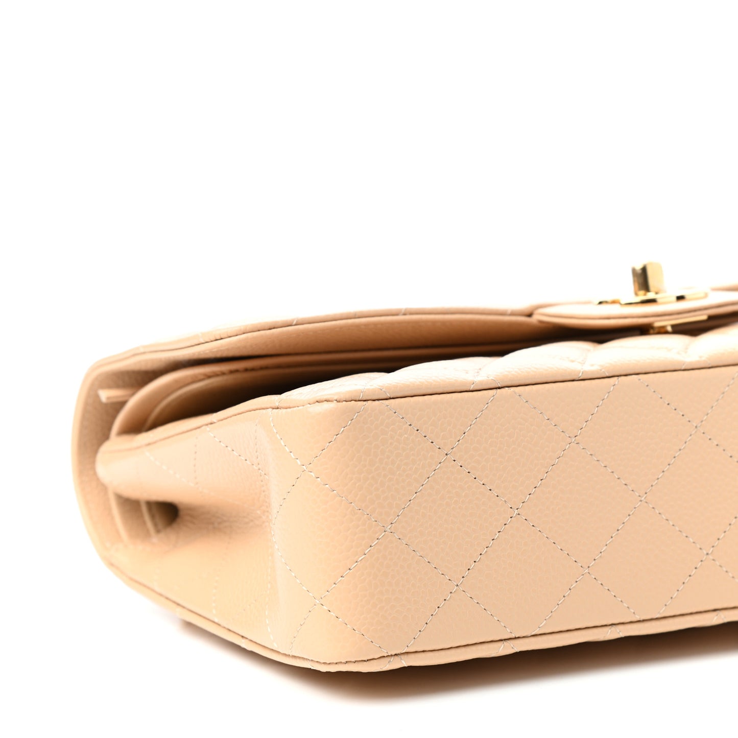 Caviar Quilted Medium Double Flap Beige