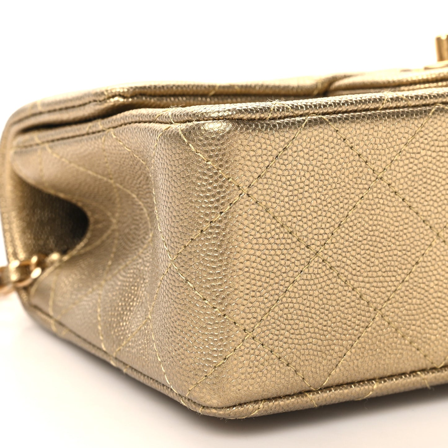 Metallic Caviar Quilted Mini Top Handle Rectangular Flap Gold
