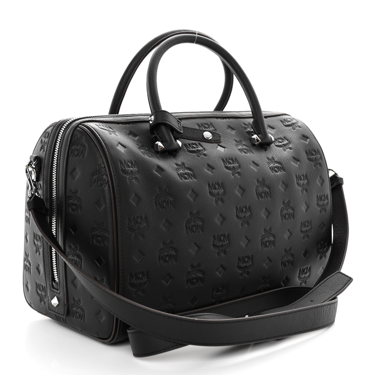 MCM Calfskin Ottomar Monogram Medium Essential Boston Bag Black 3 of 9