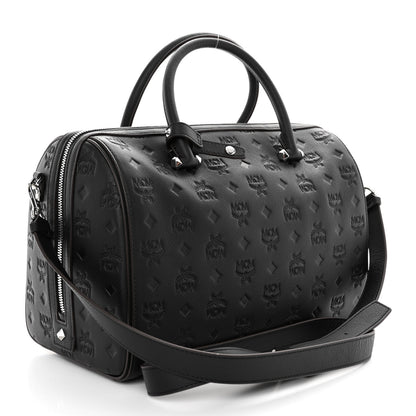 MCM Calfskin Ottomar Monogram Medium Essential Boston Bag Black 3 of 9