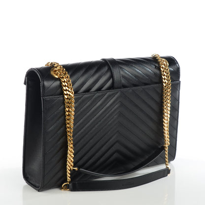 Saint Laurent Grain De Poudre Matelasse Chevron Large Monogram Satchel Black 3 of 8